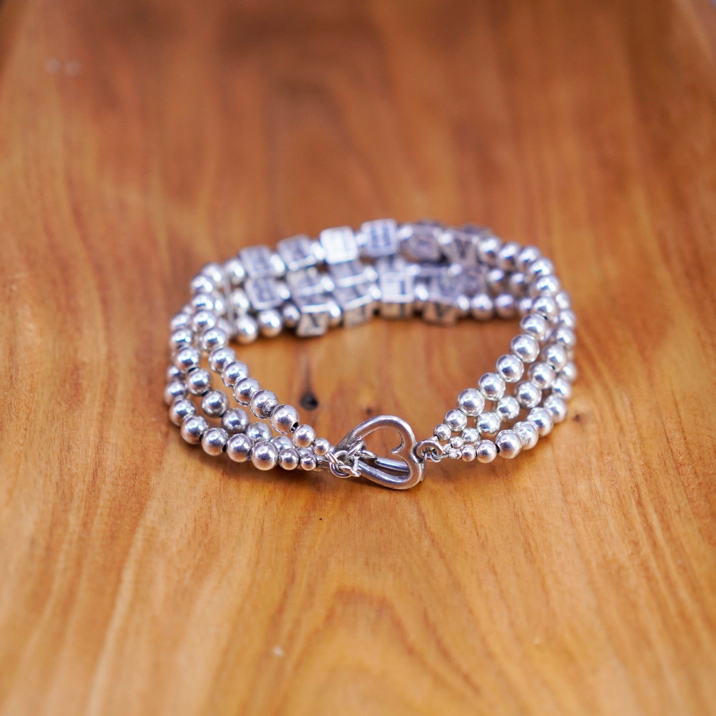 6.75”, Sterling 925 silver bracelet amethyst beads “Ashlee Skyler Alex” cubes