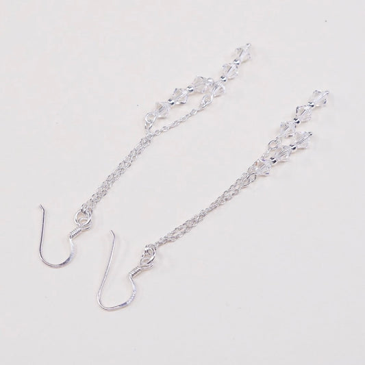 vtg sterling silver handmade earrings, 925 w/ crystal beads fringe