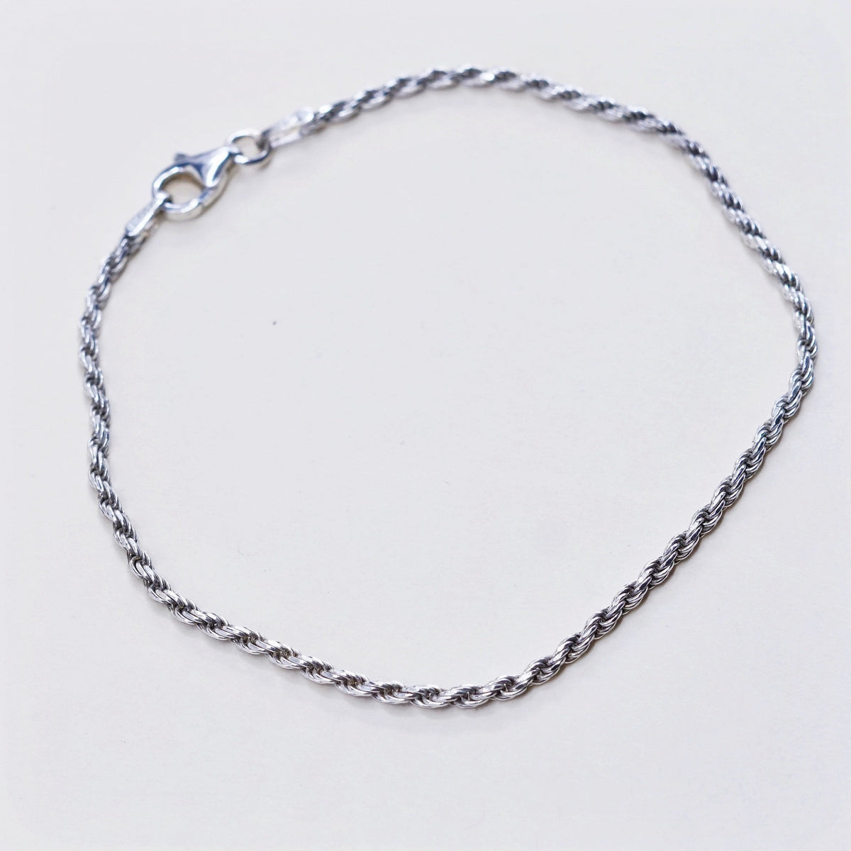 7”, 1.6mm, Vintage sterling 925 silver Italy rope chain bracelet