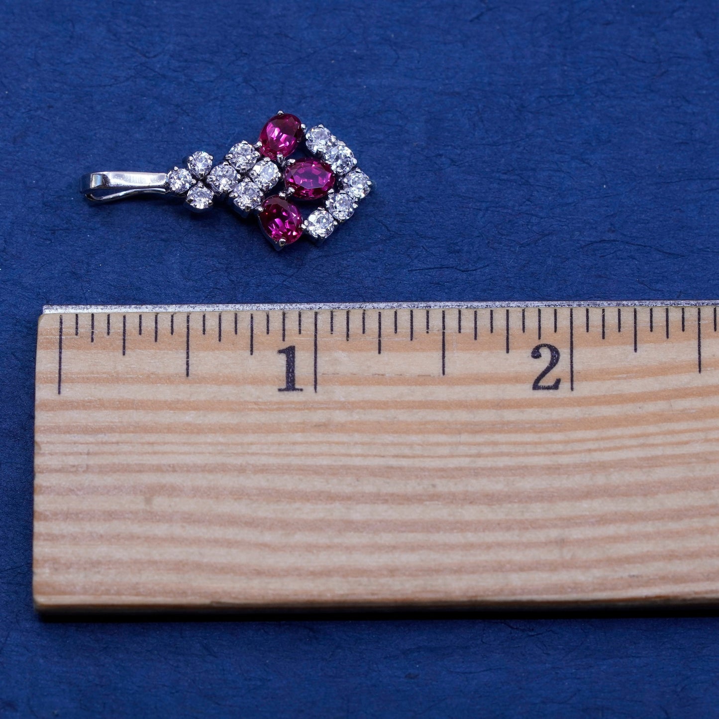 Vintage Sterling 925 silver handmade pendant with ruby and cz