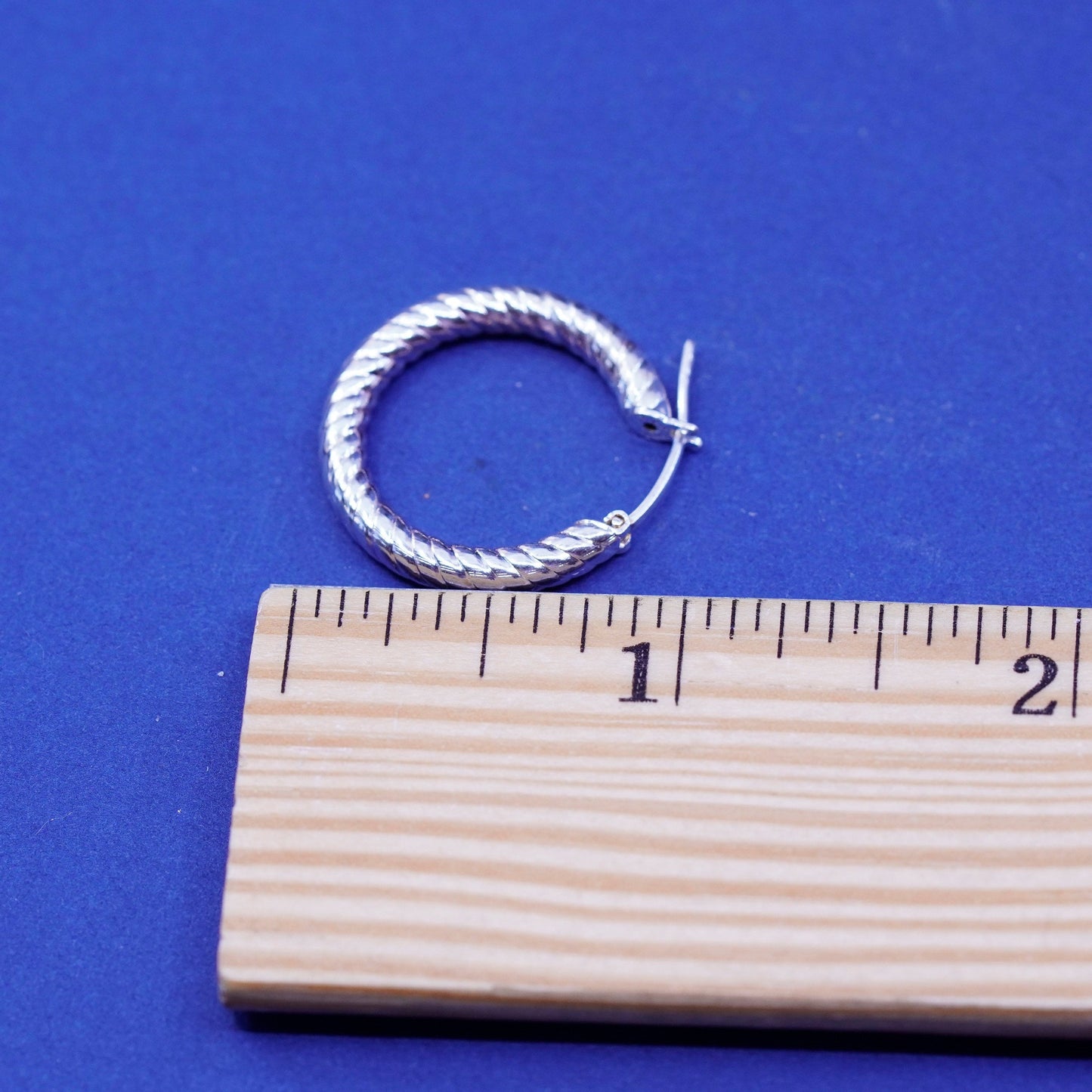 0.75”, vintage Sterling silver handmade earrings, textured 925 hoops, huggie