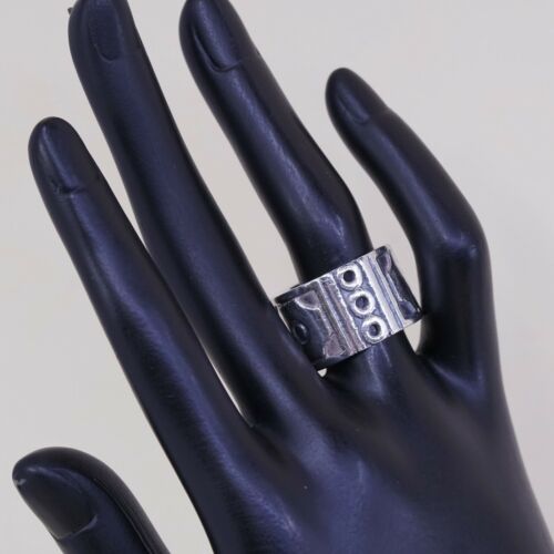 Size 10.25, Vtg Sterling Silver Handmade Texture Embossed Ring, Mexico 925 Band