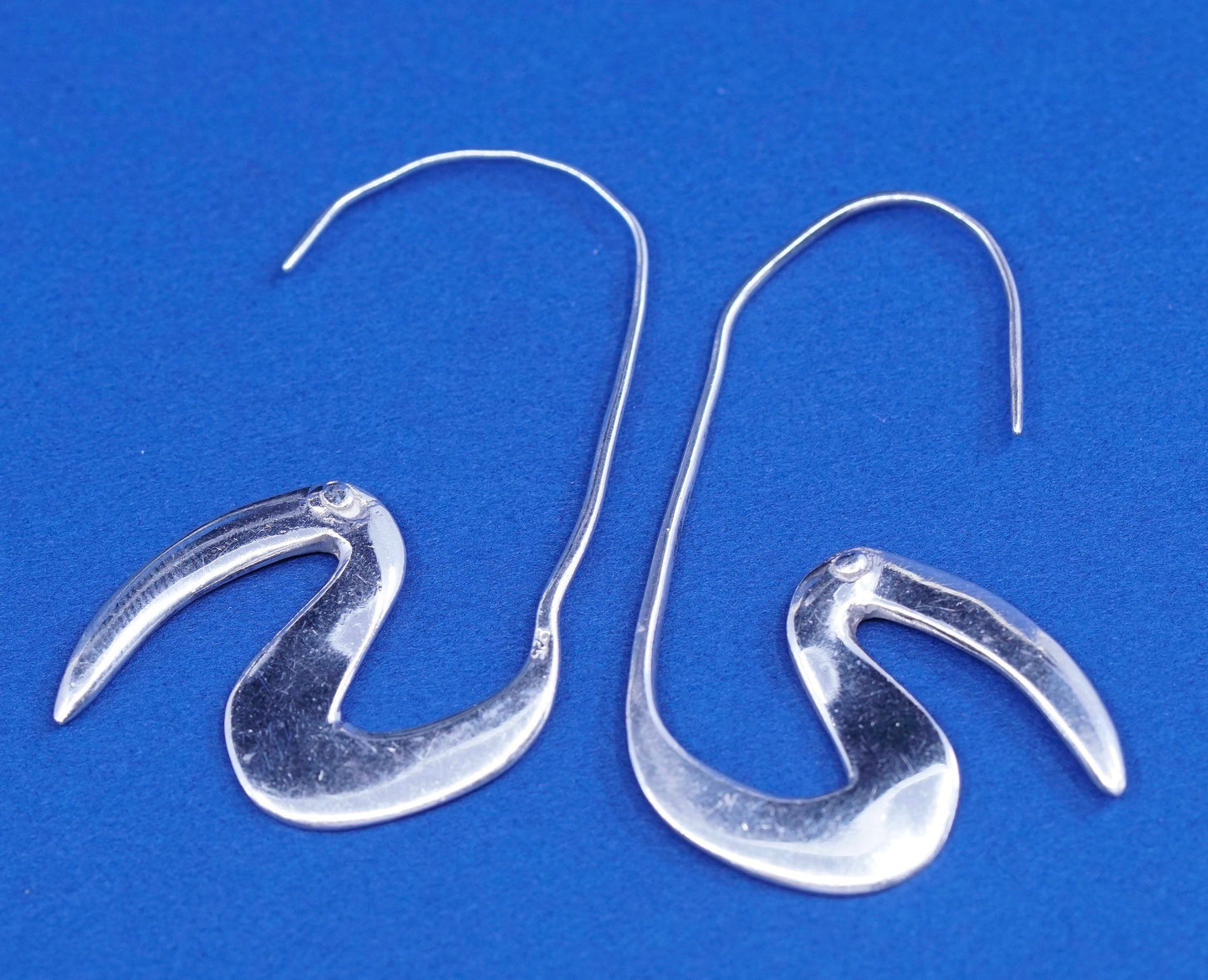 Vintage Sterling silver handmade earrings, 925 rainbow billed toucan drops
