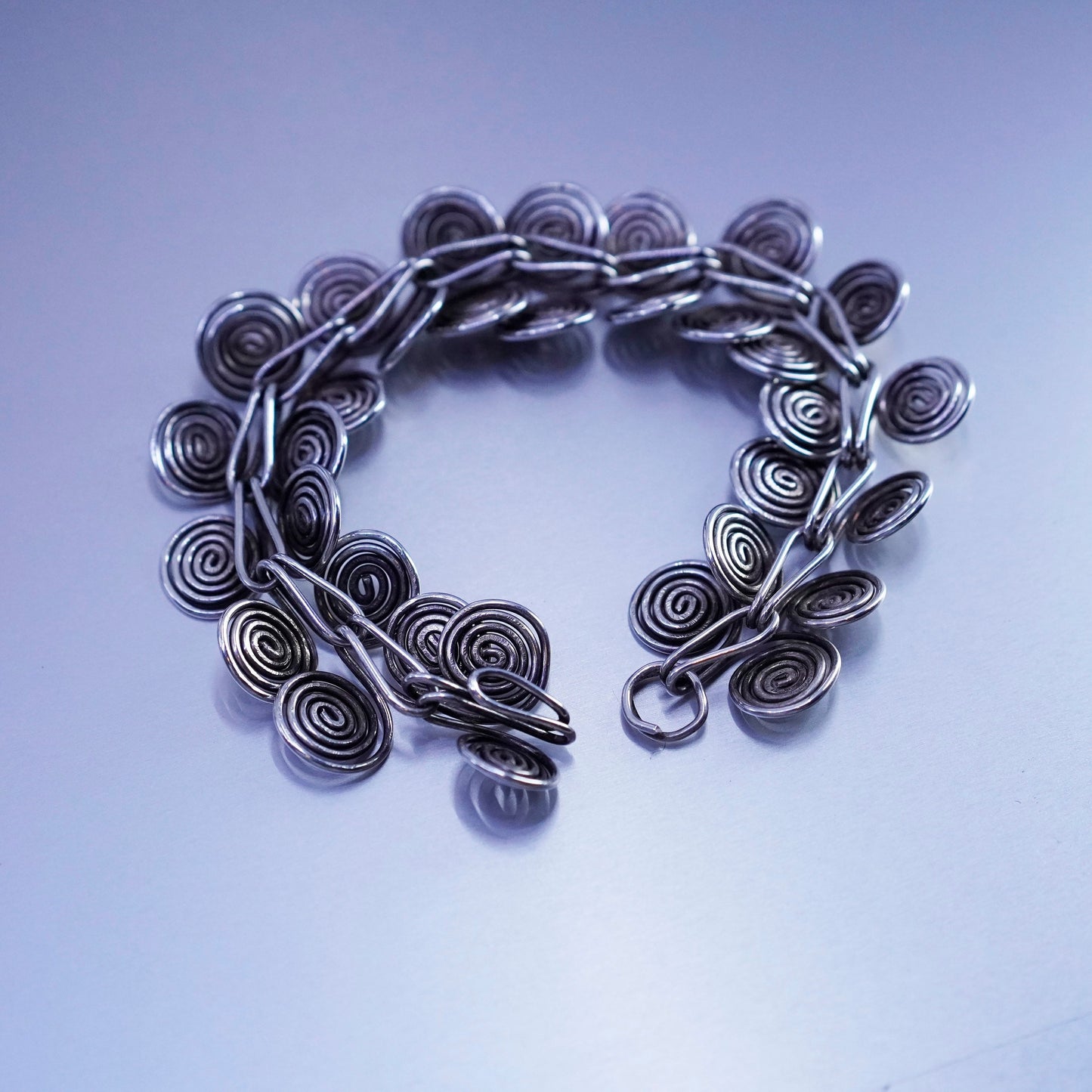 6.25”, Vintage Sterling 925 silver handmade bracelet, swirly chain