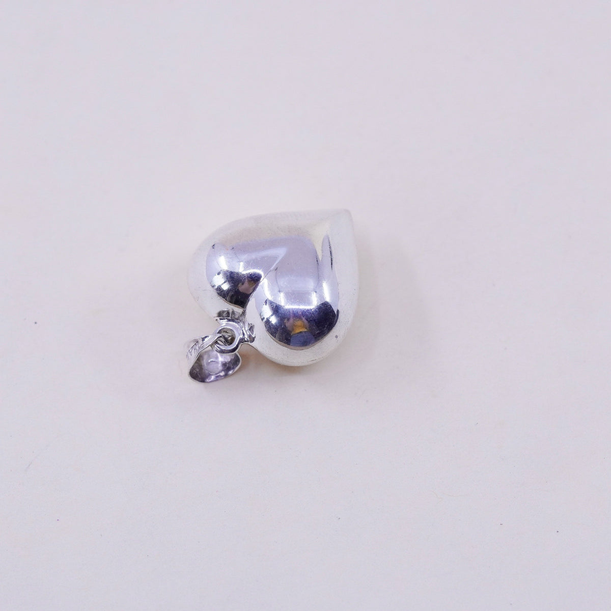 Vintage handmade sterling silver puffy heart charm, 925 charm pendant