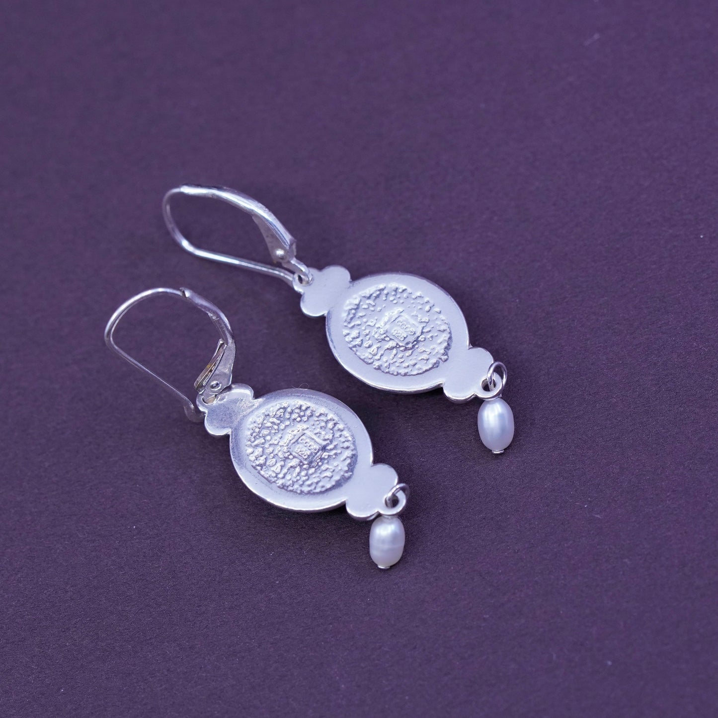 southwestern CCO Sterling 925 silver handmade earrings w/ oval coral and pearl