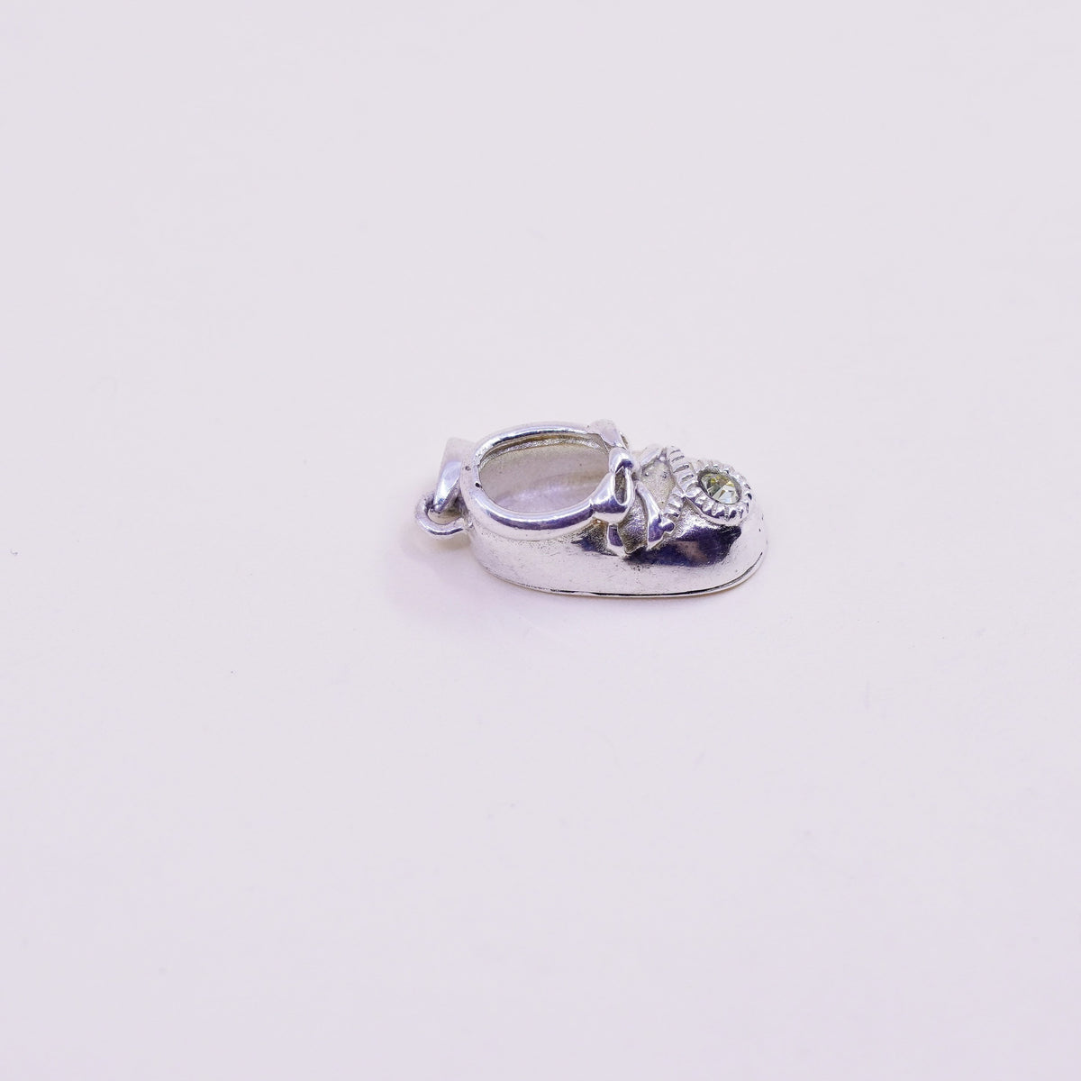 Vintage baby shoe sterling silver handmade pendant, 925 charm with cz