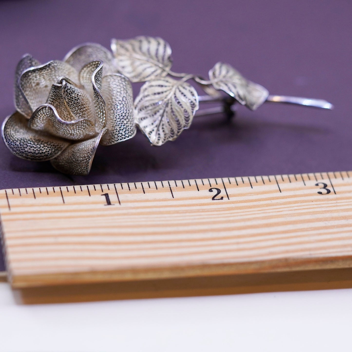 Vintage handmade Germany sterling 800 silver filigree flower floral brooch pin