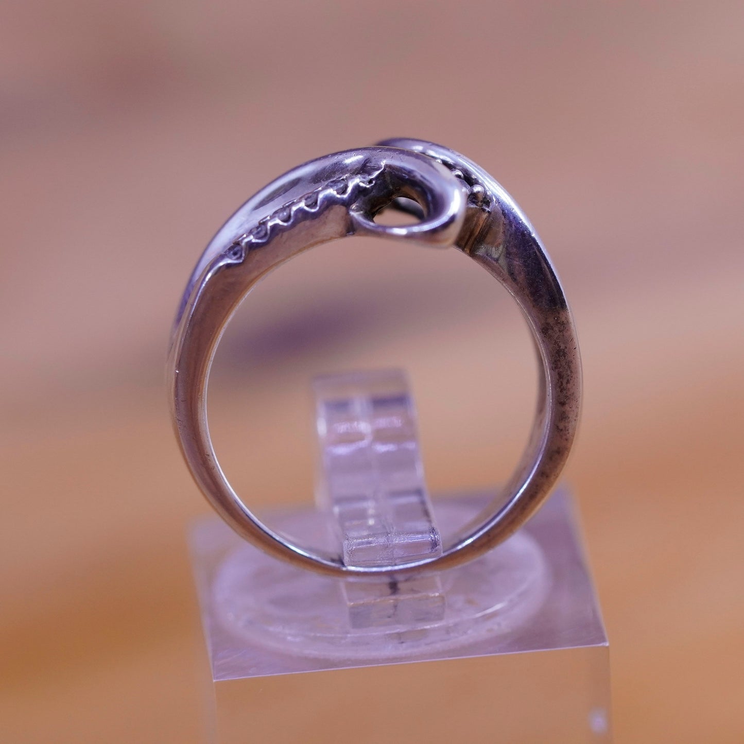 Size 5.5, vintage sterling 925 silver entwined with genuine diamond inlay