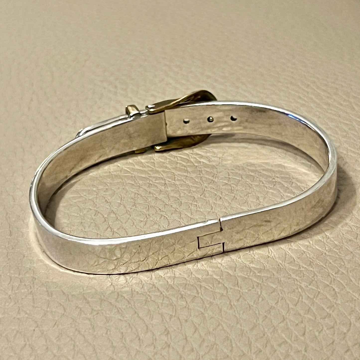 6+1”, two tone sterling silver handmade bracelet, 925 belt bangle with brass