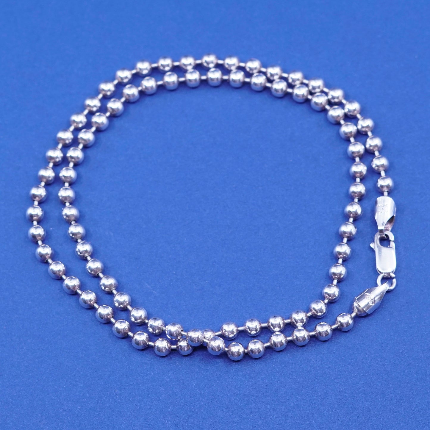 18”, 4mm, vintage Sterling silver handmade necklace, solid 925 bead chain