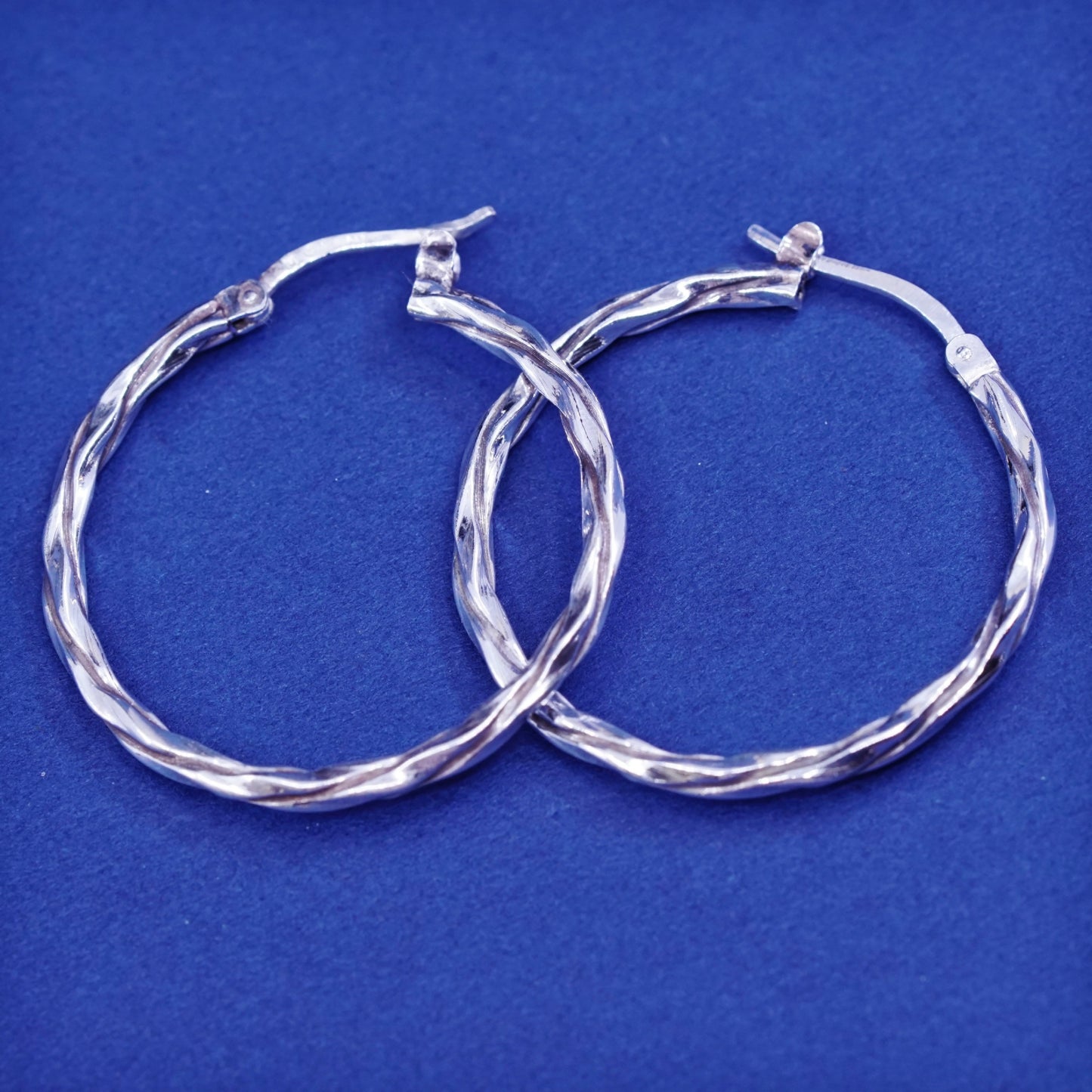 1.25”, vintage milor Sterling silver twisted hoop earrings, 925 textured huggie