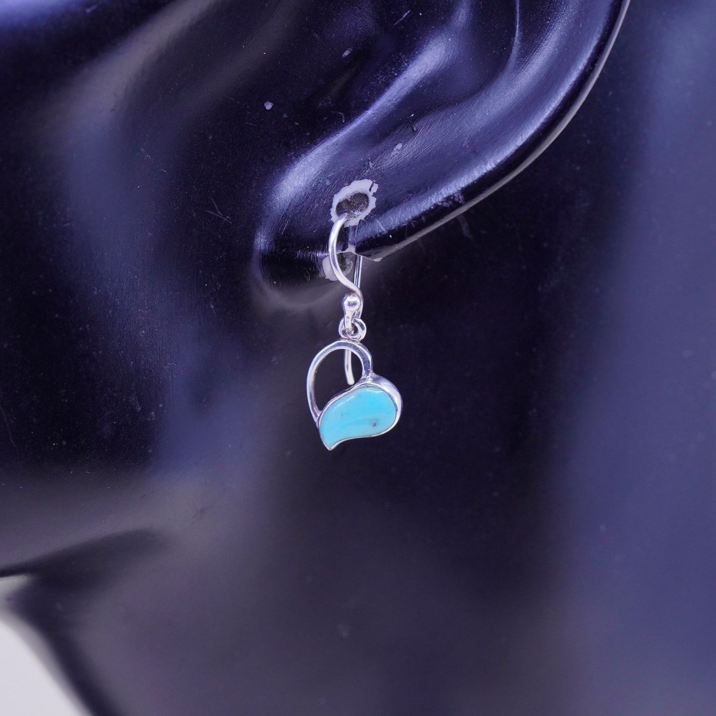 Vintage Sterling 925 silver handmade earrings, with heart turquoise