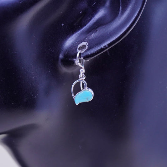 Vintage Sterling 925 silver handmade earrings, with heart turquoise