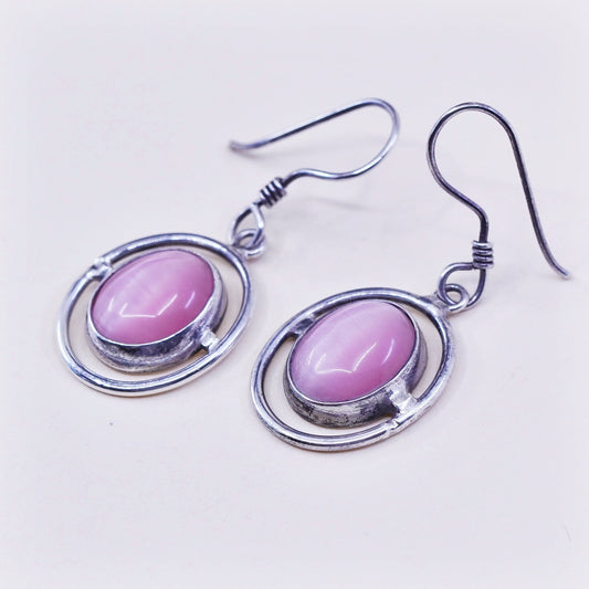 Vintage Sterling 925 silver handmade earrings with pink cats eye beads