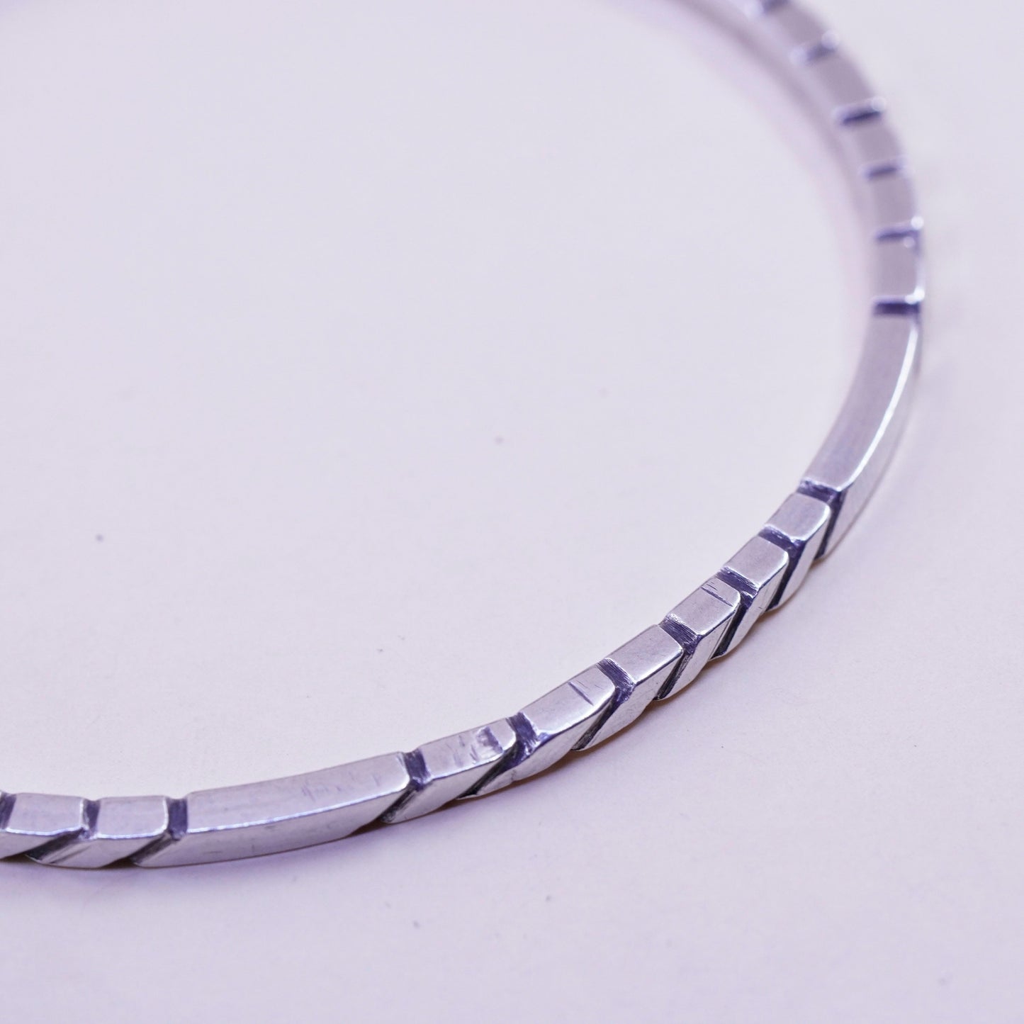 7.75”, vintage sterling 925 silver handmade textured ribbed bracelet, bangle