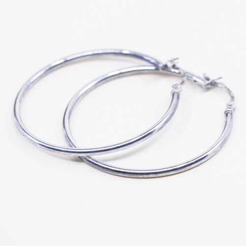 1.5” Vintage sterling silver loop earrings, fashion minimalist primitive hoops