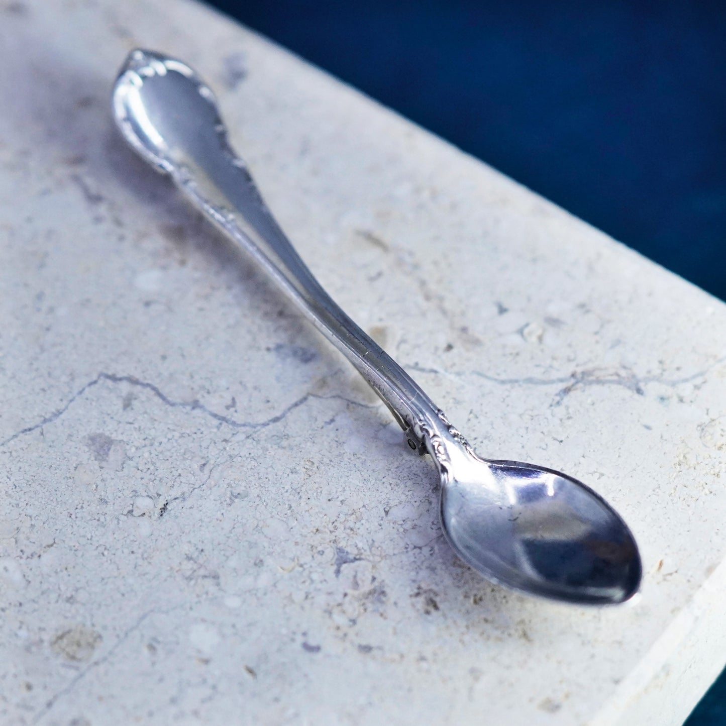 Vintage modern Victorian sterling silver handmade brooch, solid 925 mini spoon