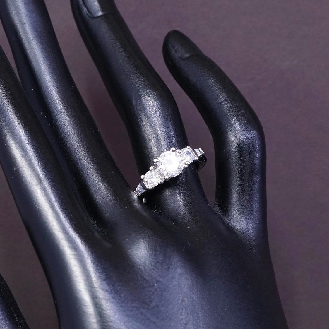 sz 6, vtg Sterling silver engagement ring, 925 w/ clear Swarovski crystal ring