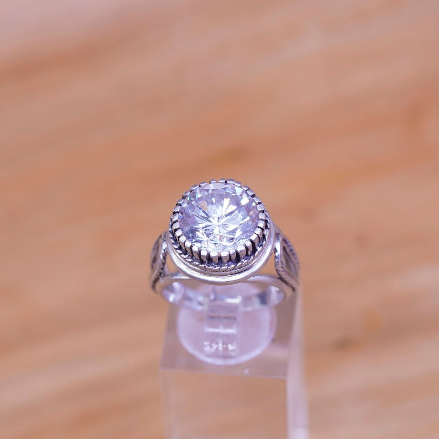 Size 7.75, vintage Sterling silver handmade ring, 925 engagement band with cz