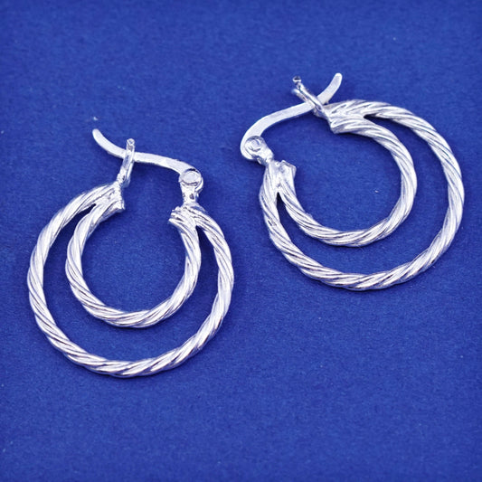 0.75”, vintage Sterling silver handmade hoop earrings, Modern 925 huggie
