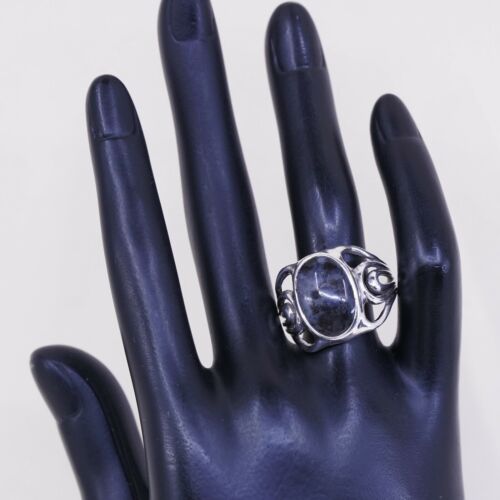 Sz 10, Vtg 925 sterling silver handmade ring W/ Dendritic agate, Silver Tested