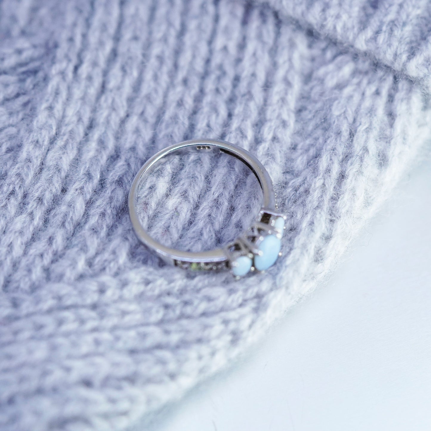 Size 9, vintage Sterling 925 silver handmade ring with Chalcedony and cz
