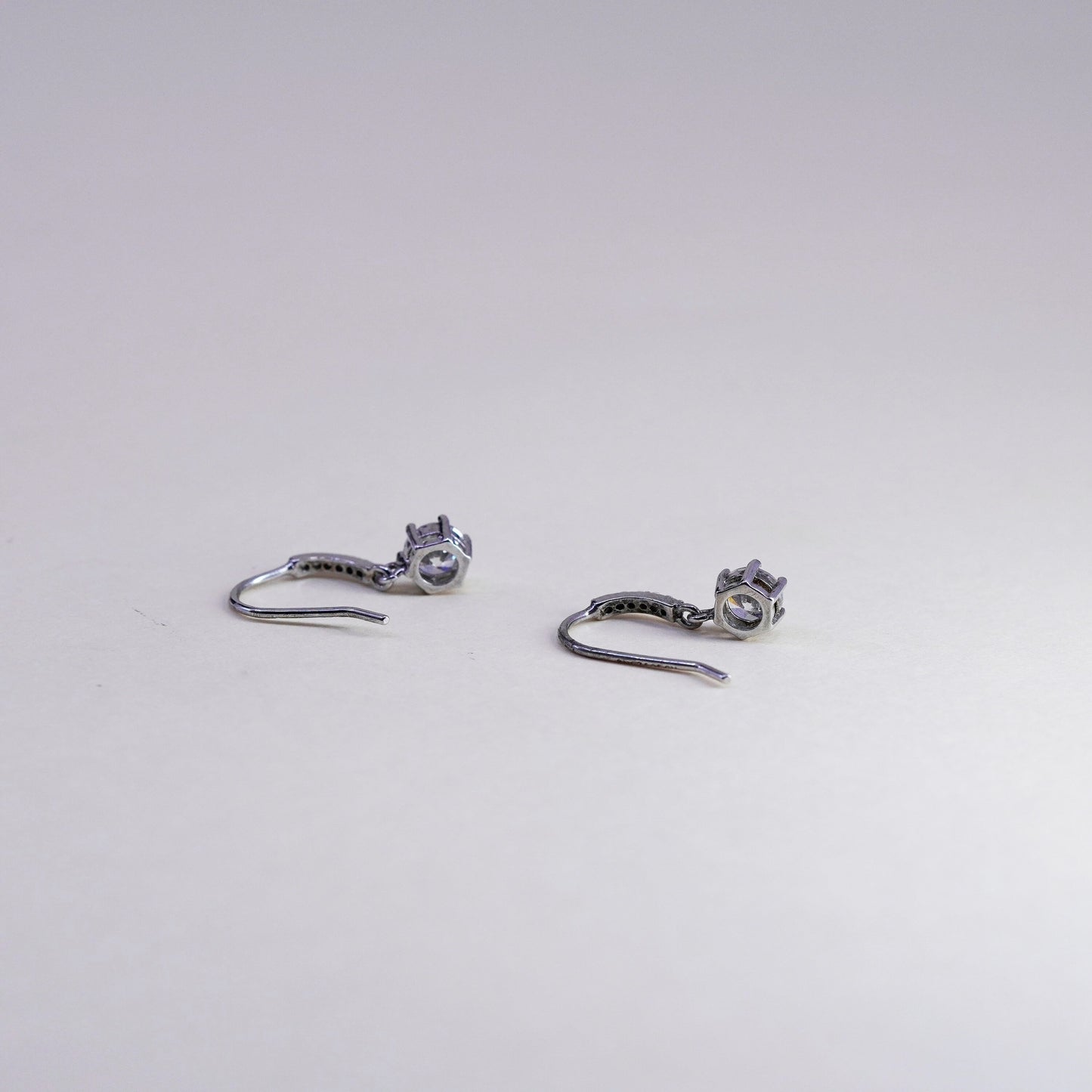 Vintage Sterling 925 silver handmade earrings, Cz dangles