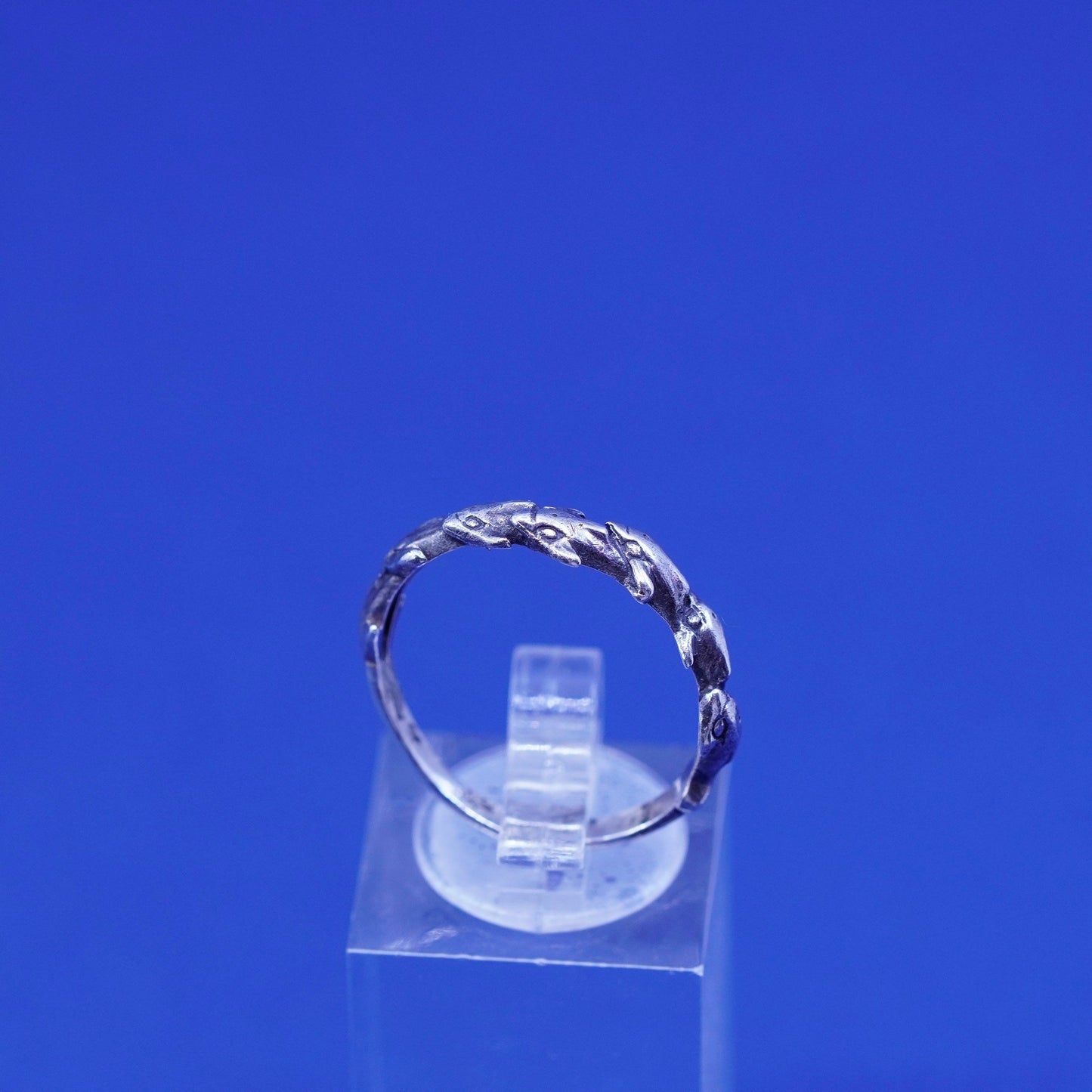 Size 8, vintage sterling silver handmade ring, 925 dolphin wrap band