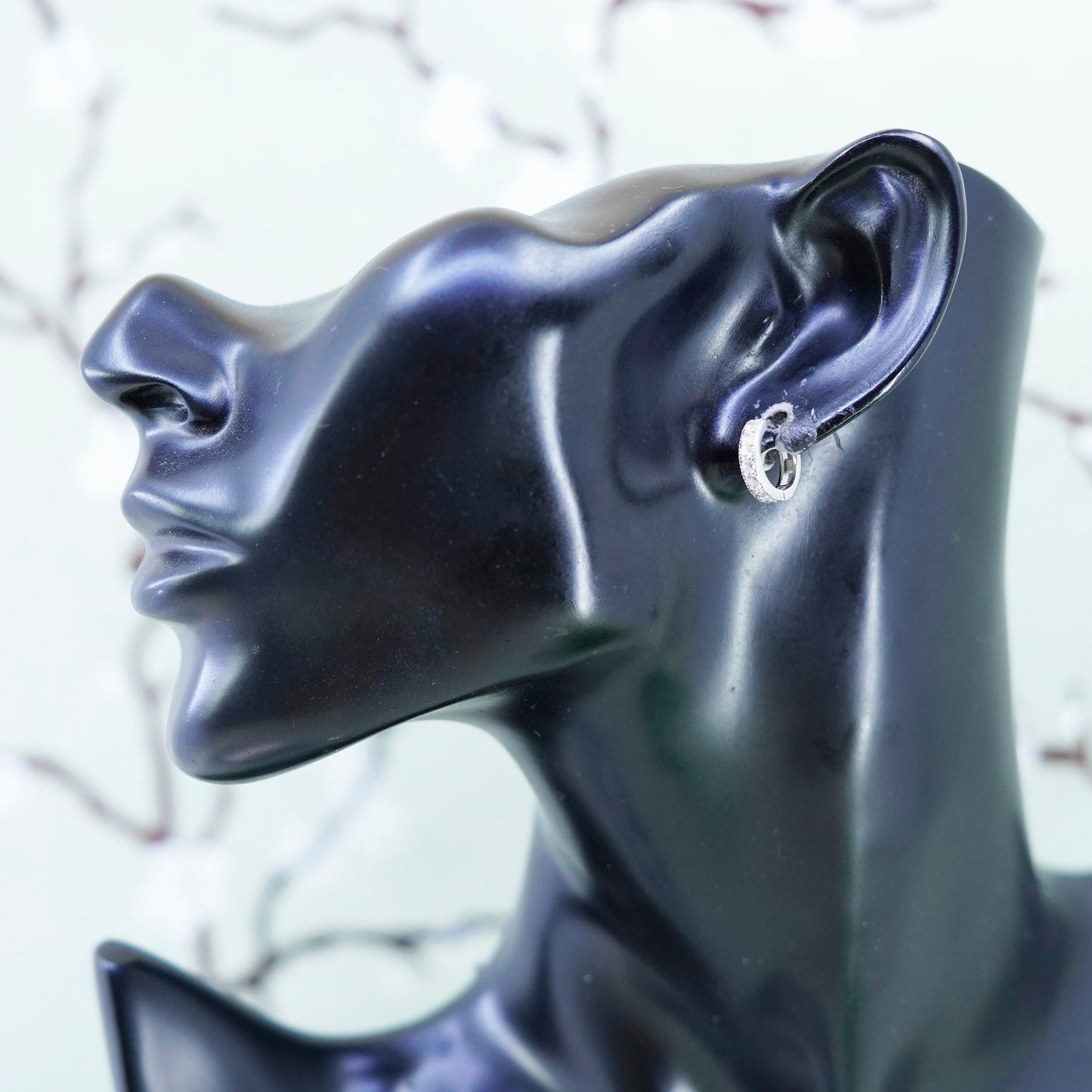 0.5”, Vintage sterling silver earrings, 925 hoops, huggie, with cz