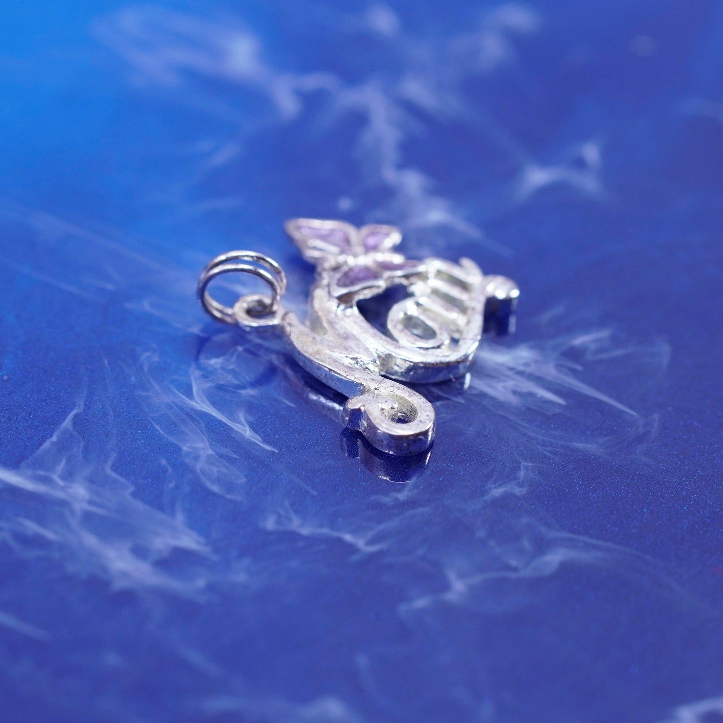 Vintage sterling 925 silver handmade pendant with mom and butterfly
