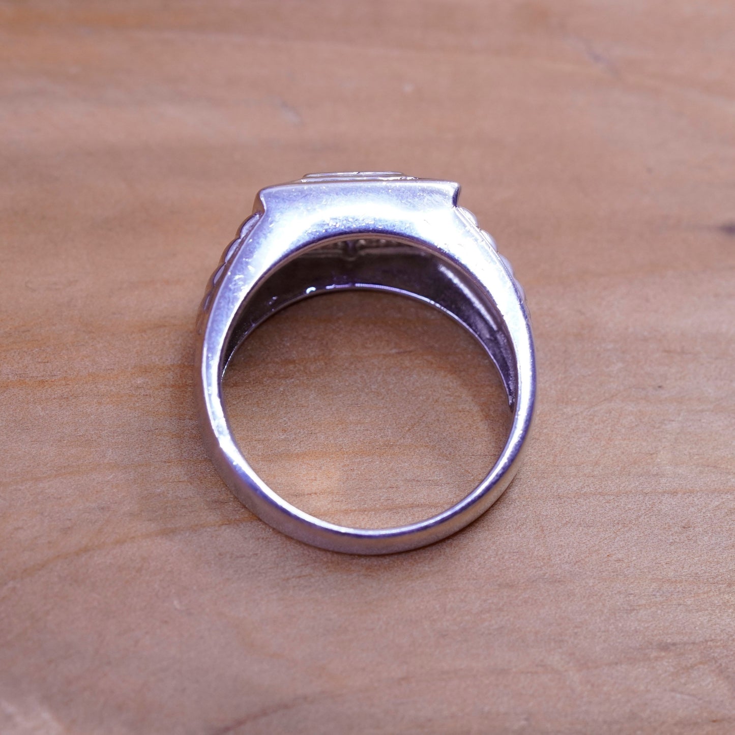 Size 12.25, Sterling silver handmade ring, 925 band with fire opal clear Cz