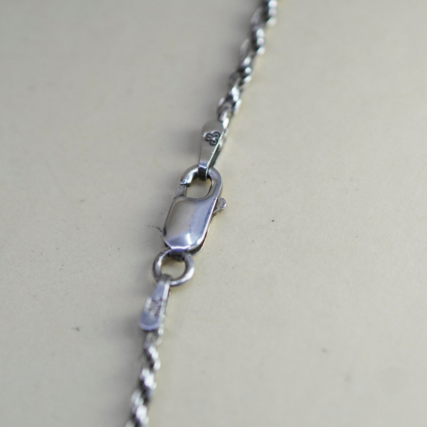 20” 2mm, vintage Sterling silver necklace, 925 rope chain