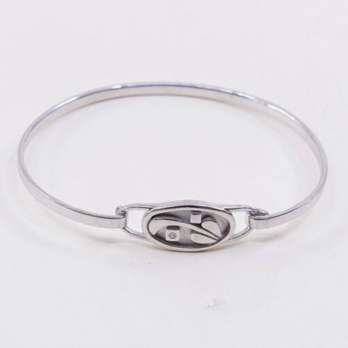 7”, Sterling 925 Silver Handmade Bracelet, Hinged Bangle Embossed Leaf N Diamond