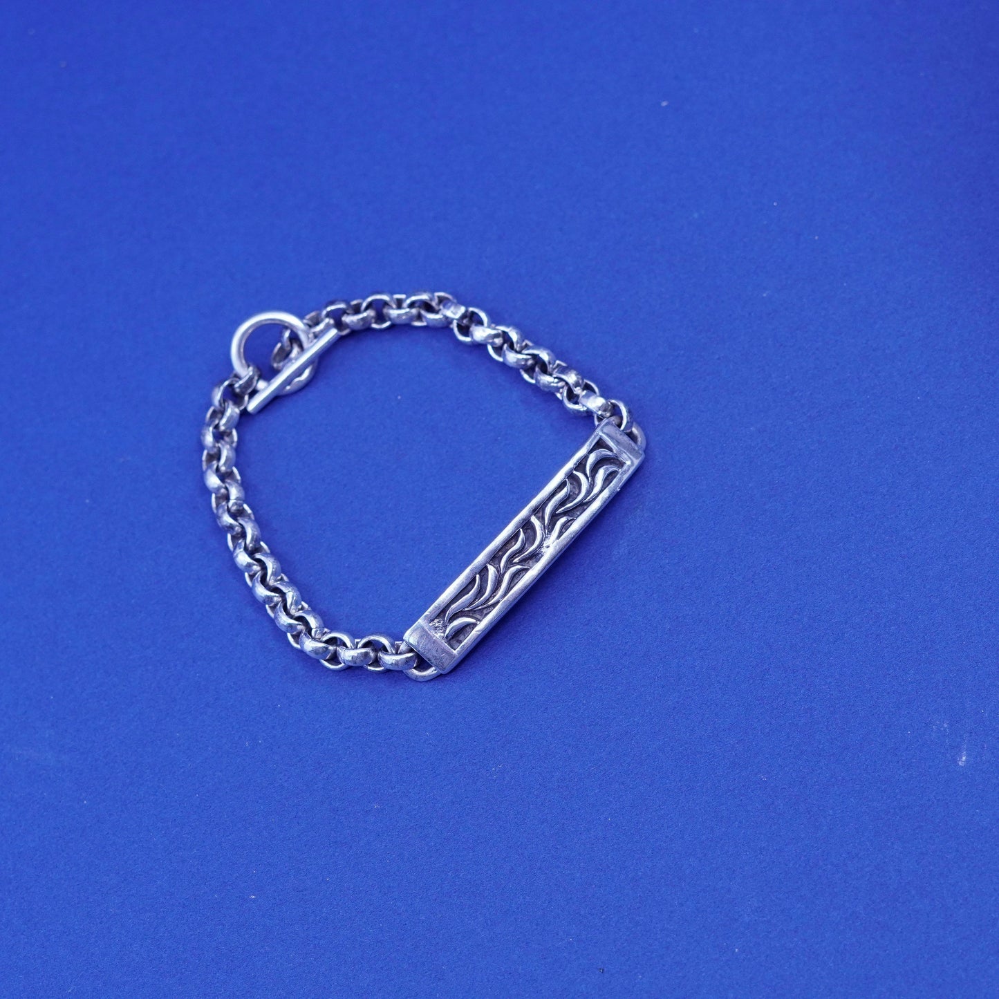 6.5”, 5mm, vintage handmade Sterling silver bracelet, circle chain with bar tag