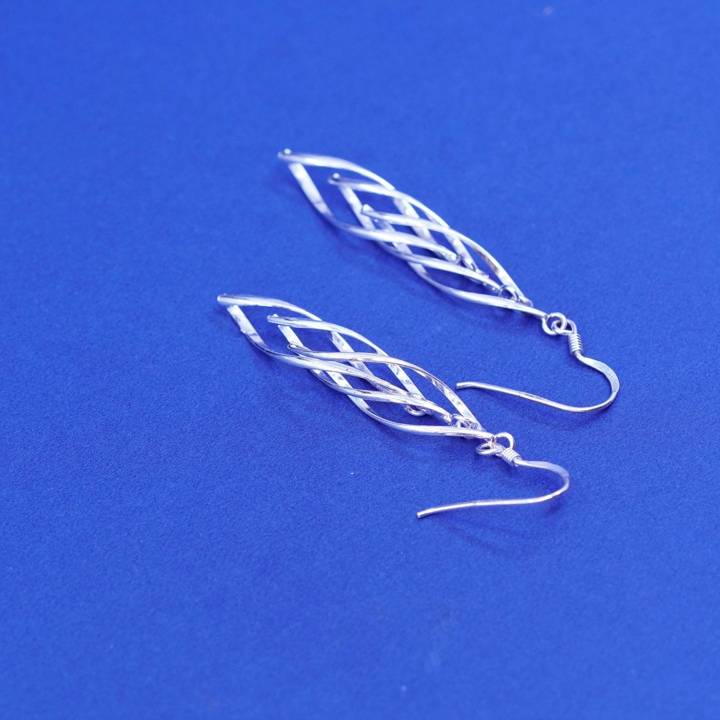 Vintage sterling silver handmade earrings, 925 twisted hopps