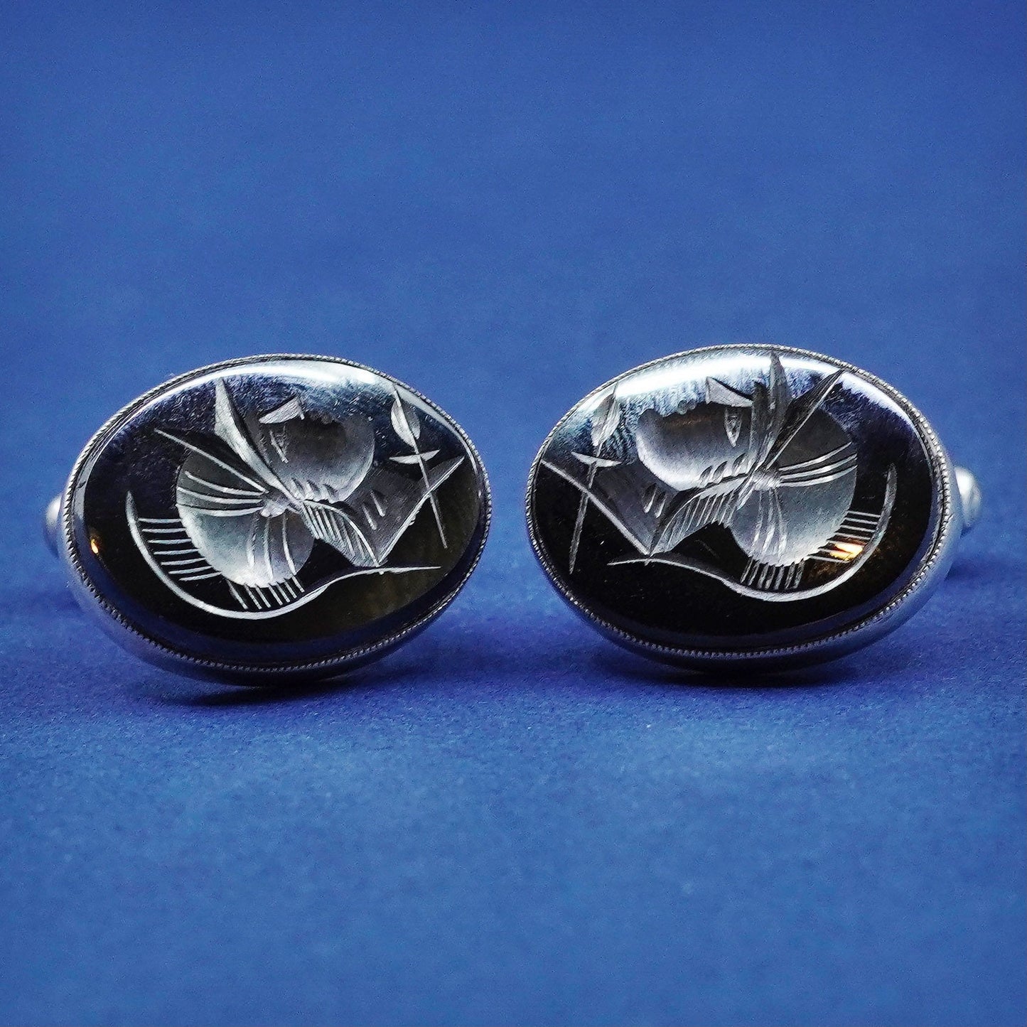 sterling silver Handmade hematite Roman soldier oval cufflink, 925 cuff link