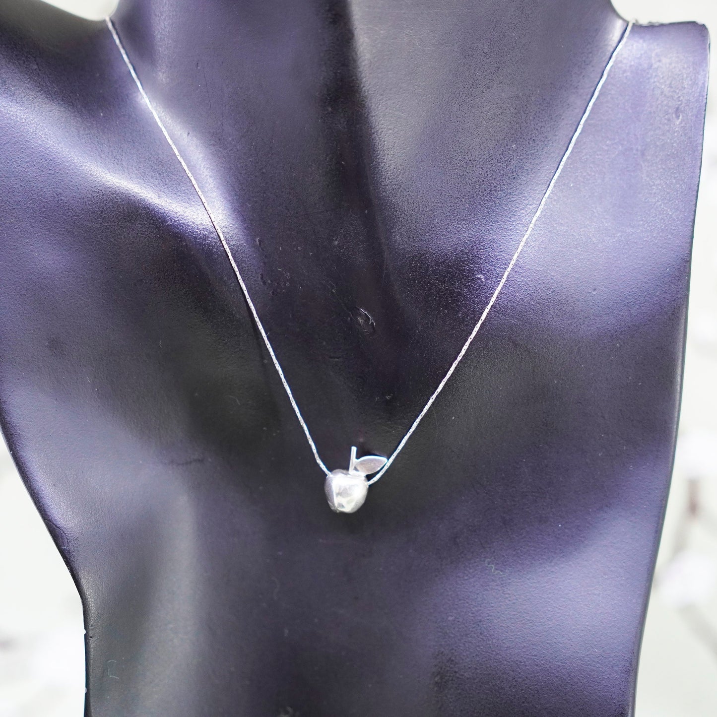 16”, sterling 925 silver handmade necklace, twisted snake chain Apple pendant
