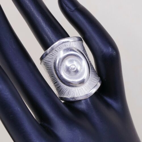 Sz 6, Vtg Sterling Silver handmade Ring. 925 modernist, Statement Embossed Ring