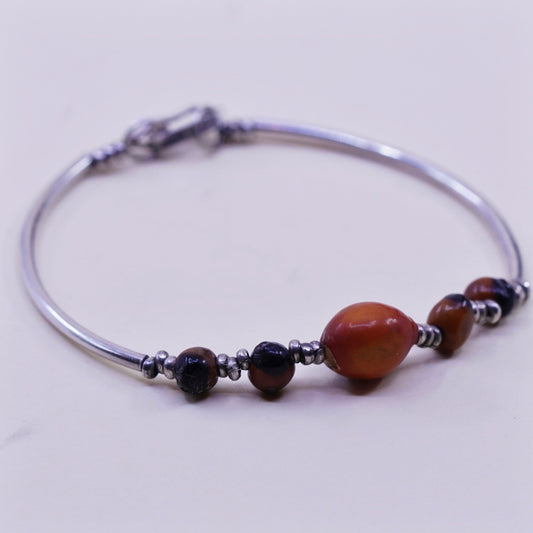 6.5”, Vintage Sterling silver handmade bracelet, 950 bar with coral beads