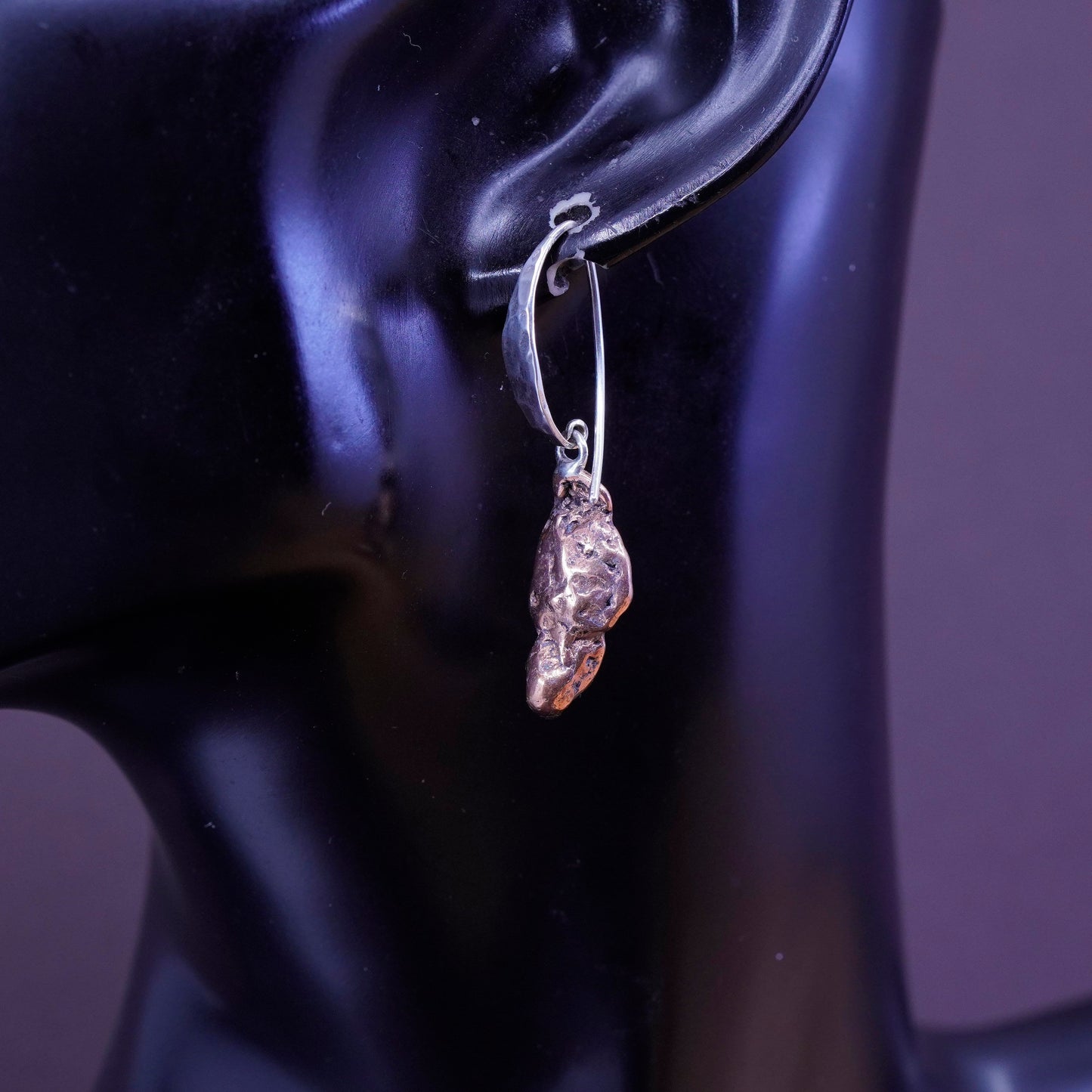 starborn Sterling silver handmade earrings, 925 hammered w/ copper nugget