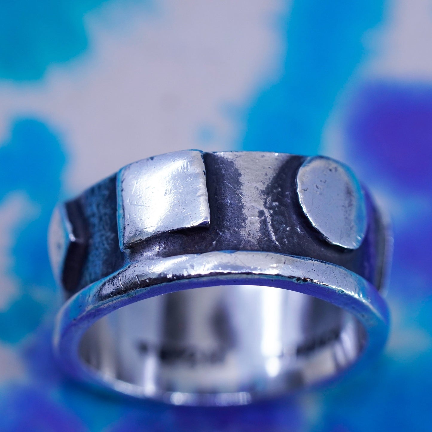 Size 10.75, vintage Sterling silver handmade ribbed ring, 925 statement band