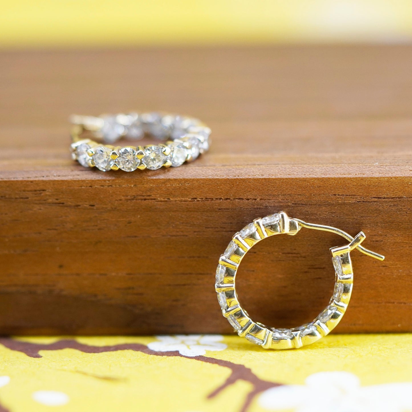 0.5”, vintage vermeil gold over Sterling silver earrings, 925 huggie hoops cz