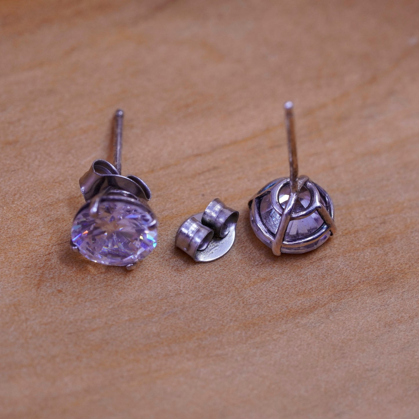 6mm, vintage Sterling silver clear round crystal studs, cz earrings