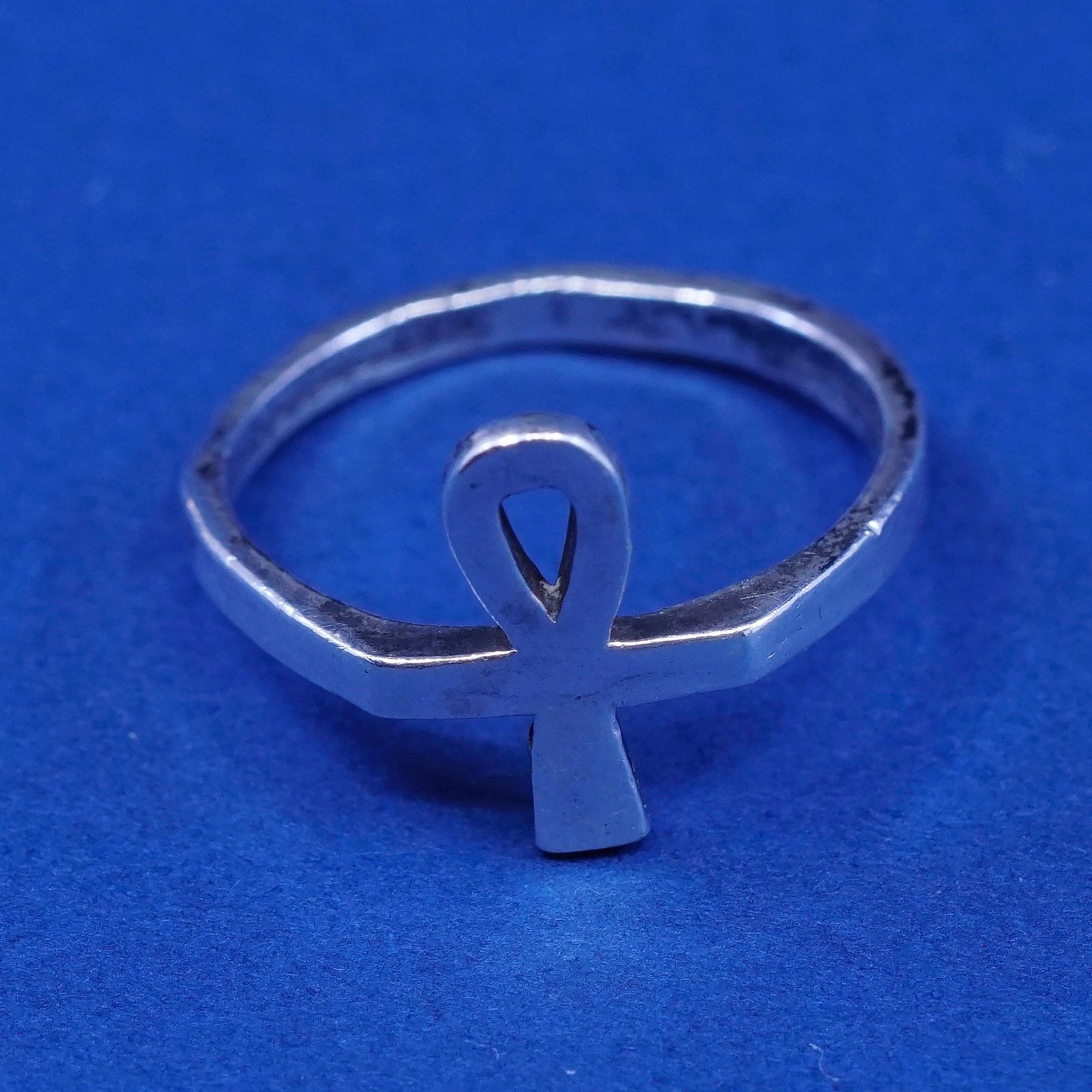 Size 6.5, sterling silver handmade ring, 925 Egyptian style ankh band