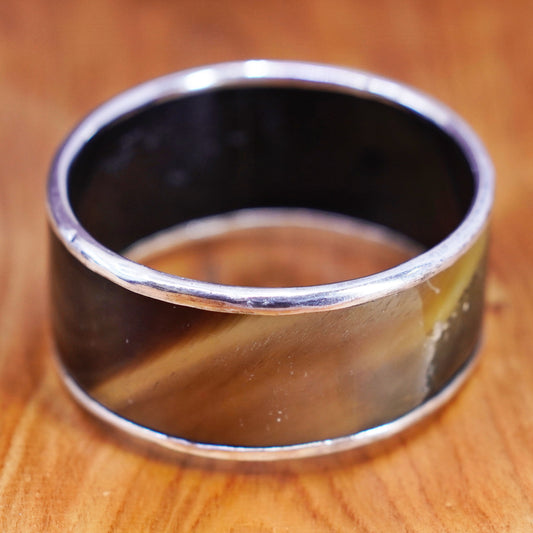 7”, Native American Sterling silver handmade bracelet, 925 bull horn bangle