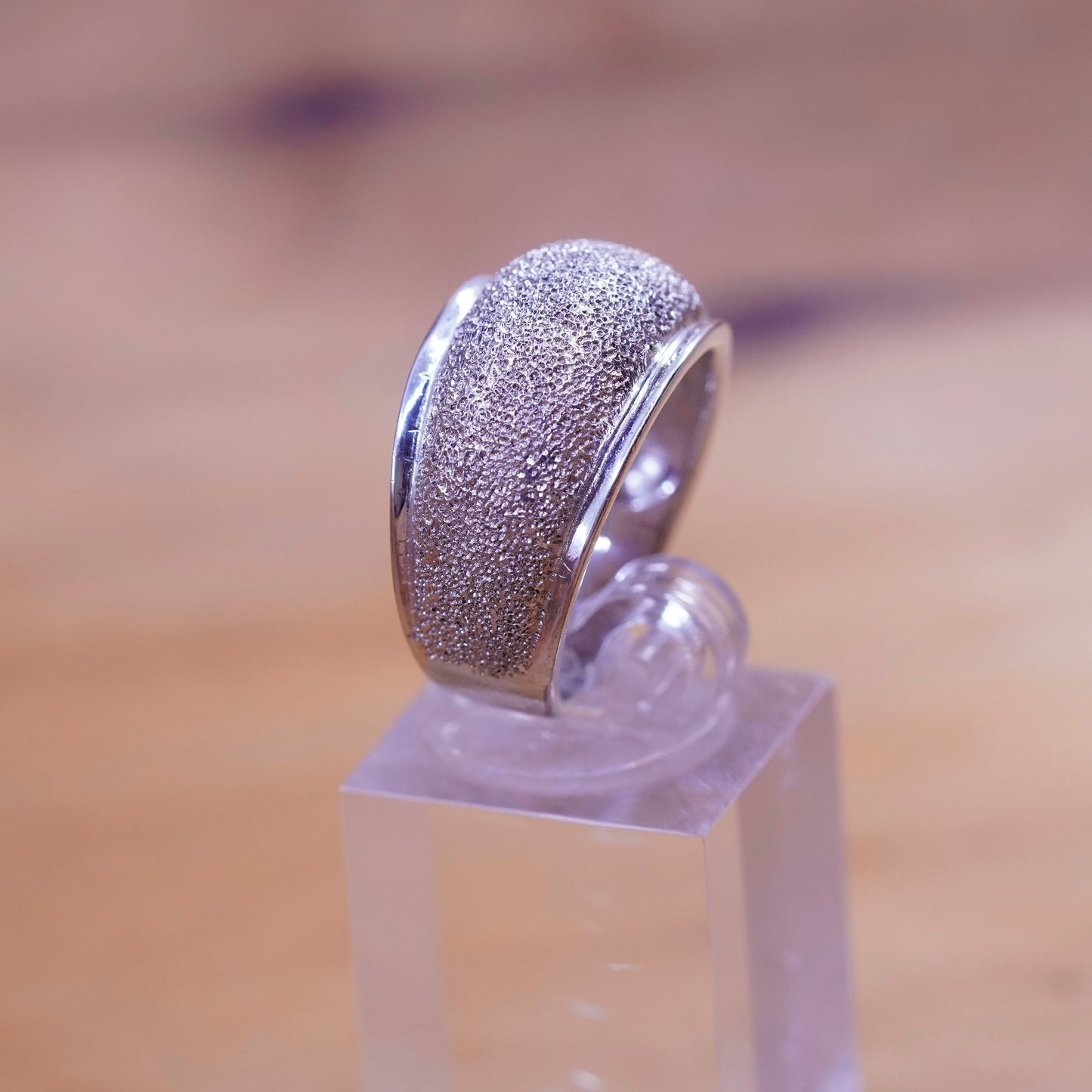 Size 9, vintage Sterling silver handmade ring, glittering 925 ribbed band