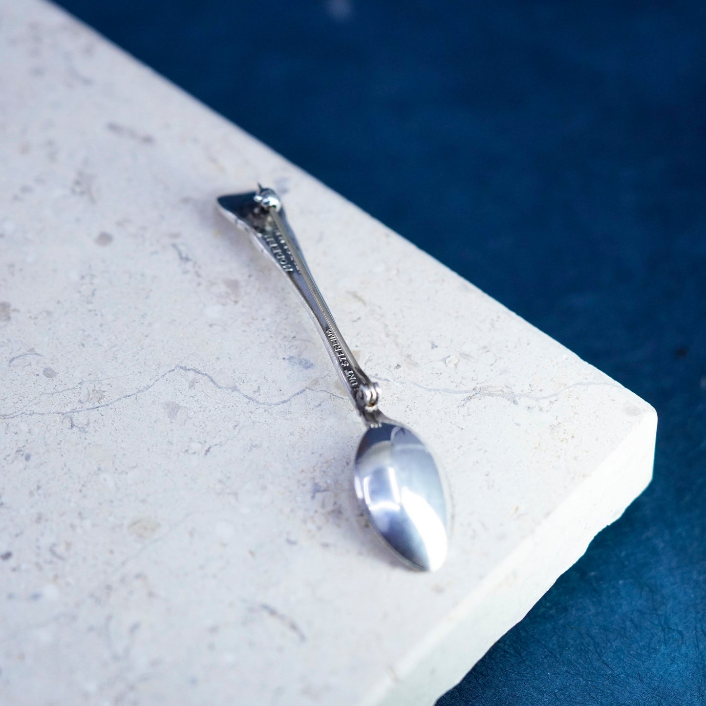 Vintage modern Victorian sterling silver handmade brooch, solid 925 mini spoon
