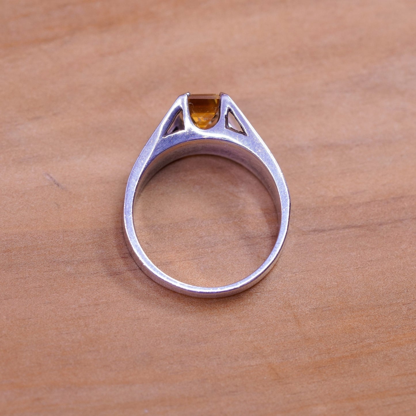 Size 7, vintage Sterling 925 silver handmade statement ring with citrine