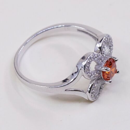 Size 9.5, Vintage Sterling 925 Silver Handmade Flower Ring W/ Yellow N Clear Cz